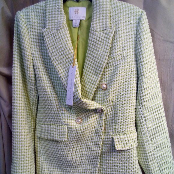 House of Harlow 1960 Jackets & Blazers - House of Harlow 1960 Green/White Double Breasted Blazer Gold Buttons Med NWT🛍